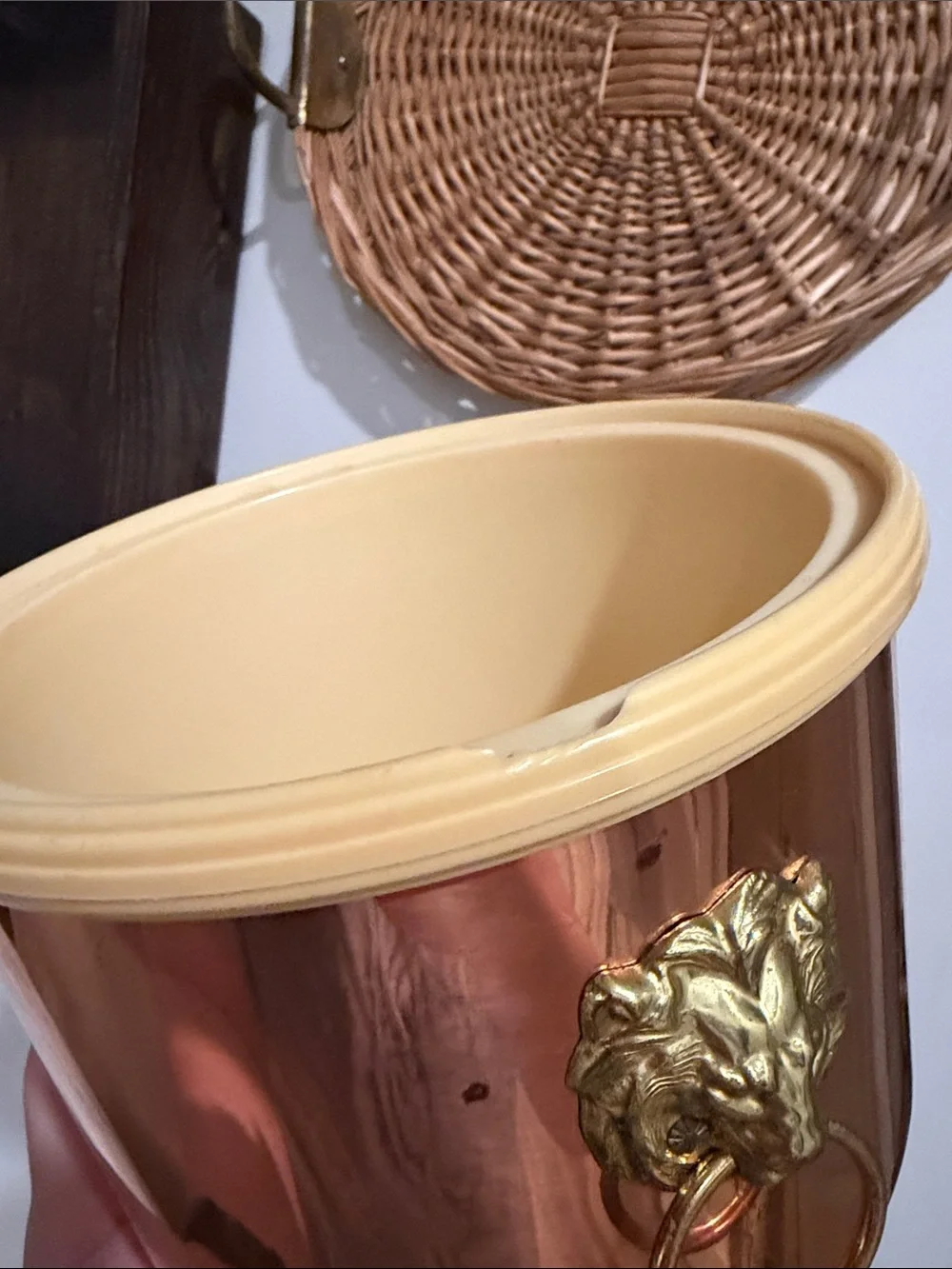 🦁 Vintage Copper Tone Lion Head Ice Bucket
